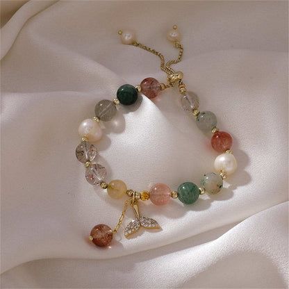 Pearl & Cubic Zirconia Goldtone Fishtail Adjustable Charm Bracelet