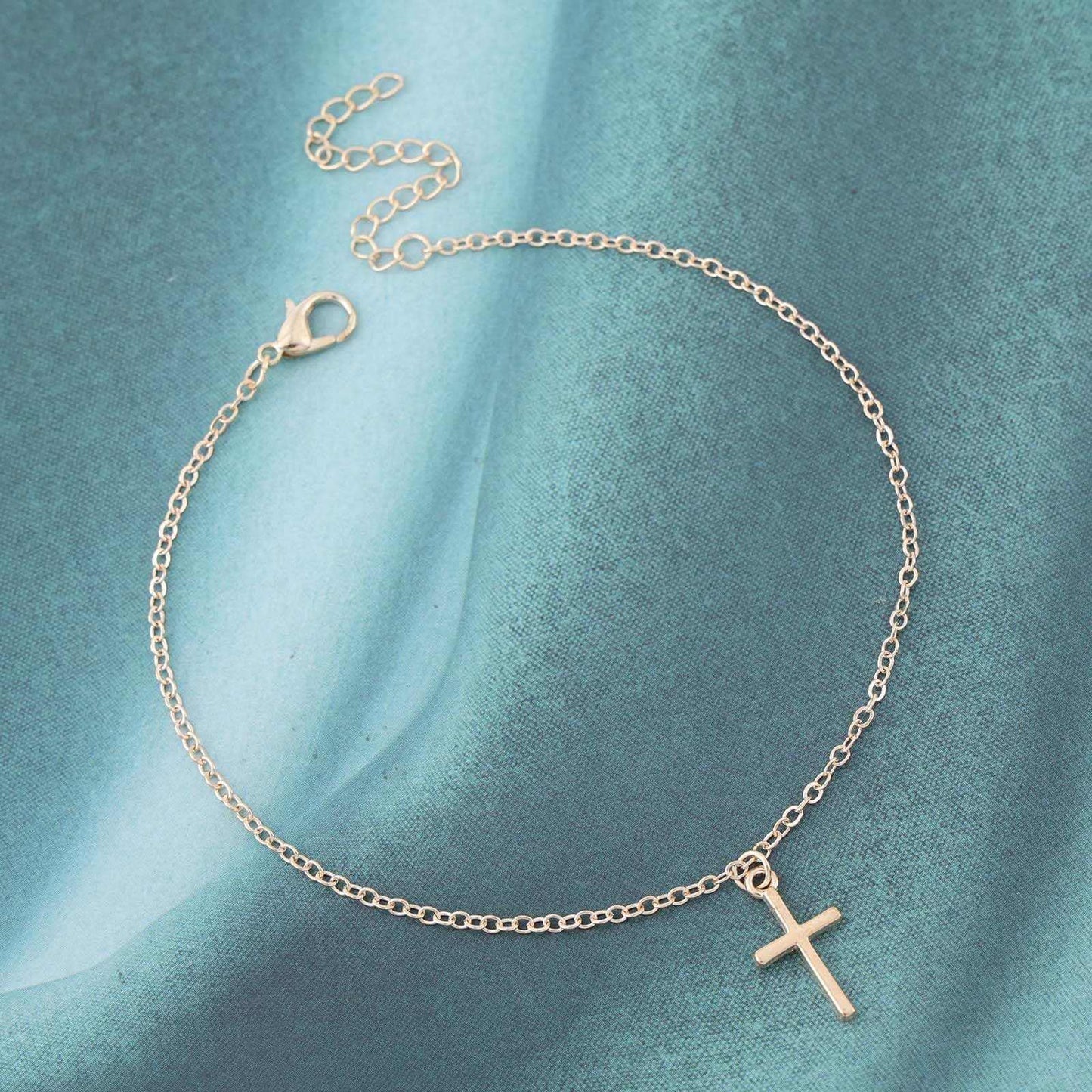Goldtone Cross Charm Anklet