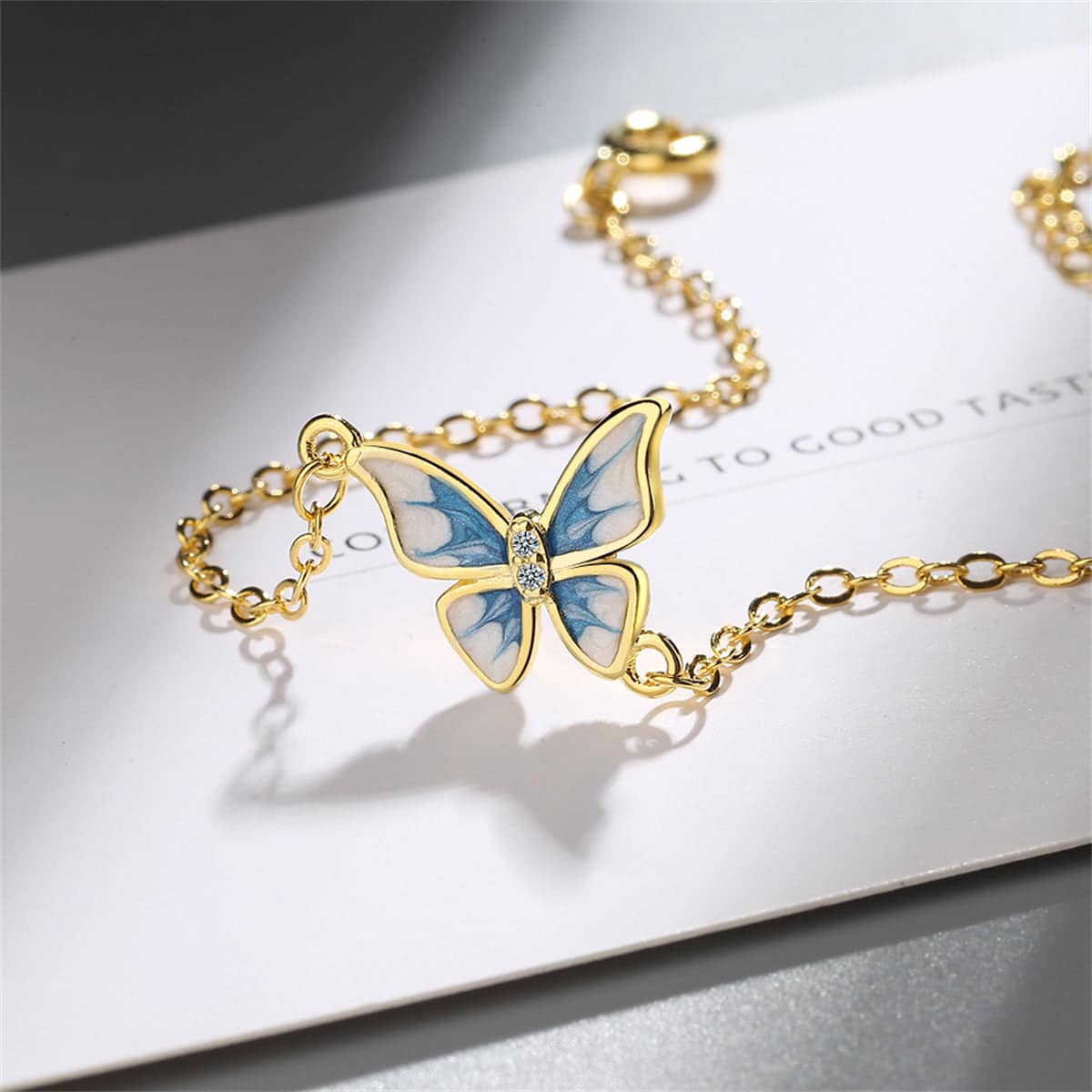 Cubic Zirconia & Enamel Goldtone Butterfly Charm Bracelet