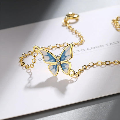 Cubic Zirconia & Enamel Goldtone Butterfly Charm Bracelet