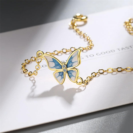 Cubic Zirconia & Enamel Goldtone Butterfly Charm Bracelet