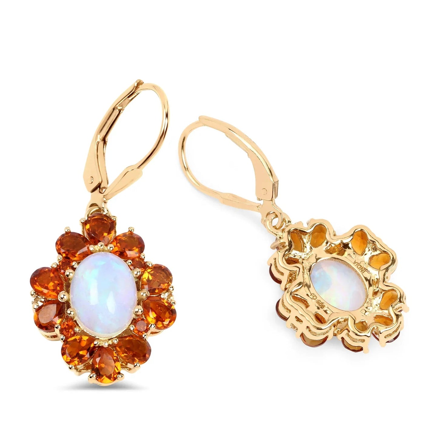 2.00 Ct Oval White Ethiopian Opal Prong Silver Floral Dangle Earrings