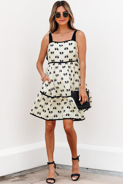 Threaded Pear Pagie Bow Knot Shoulder Mini Dress