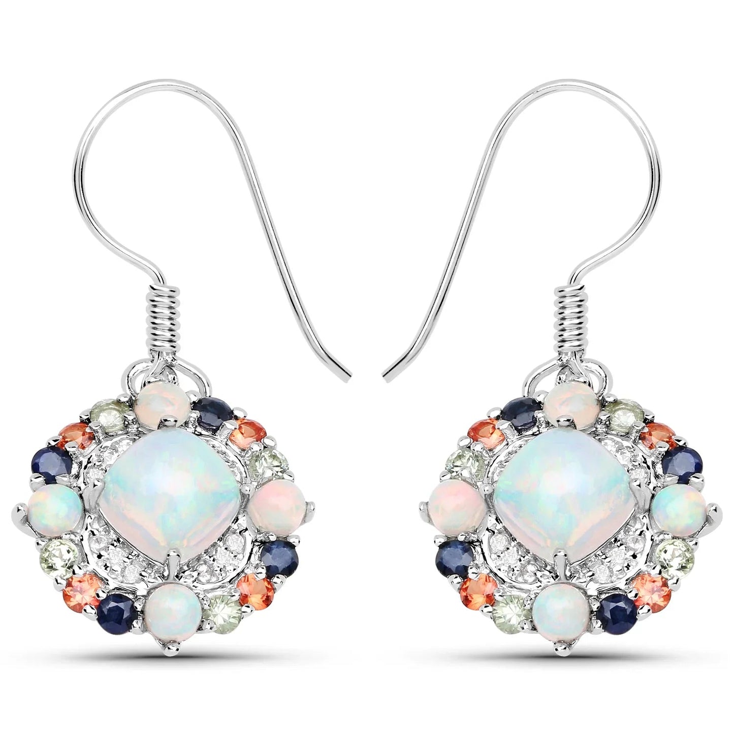 White Opal Prong Sterling Silver Dangle Earrings
