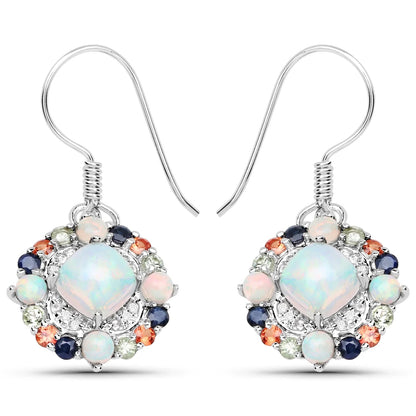 White Opal Prong Sterling Silver Dangle Earrings