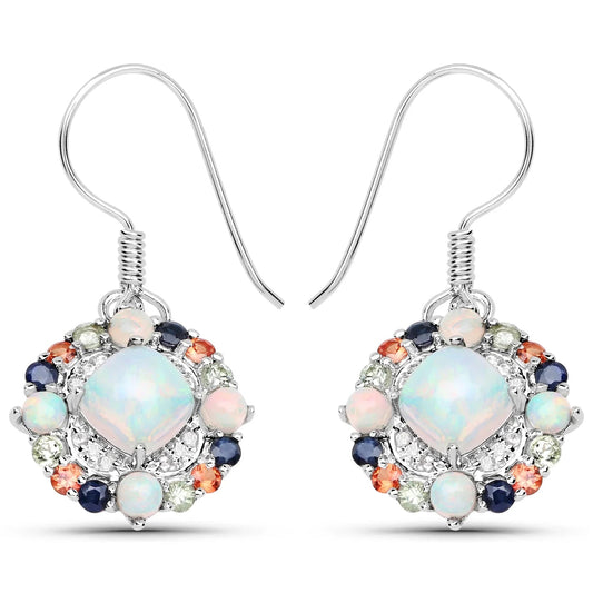 White Opal Prong Sterling Silver Dangle Earrings