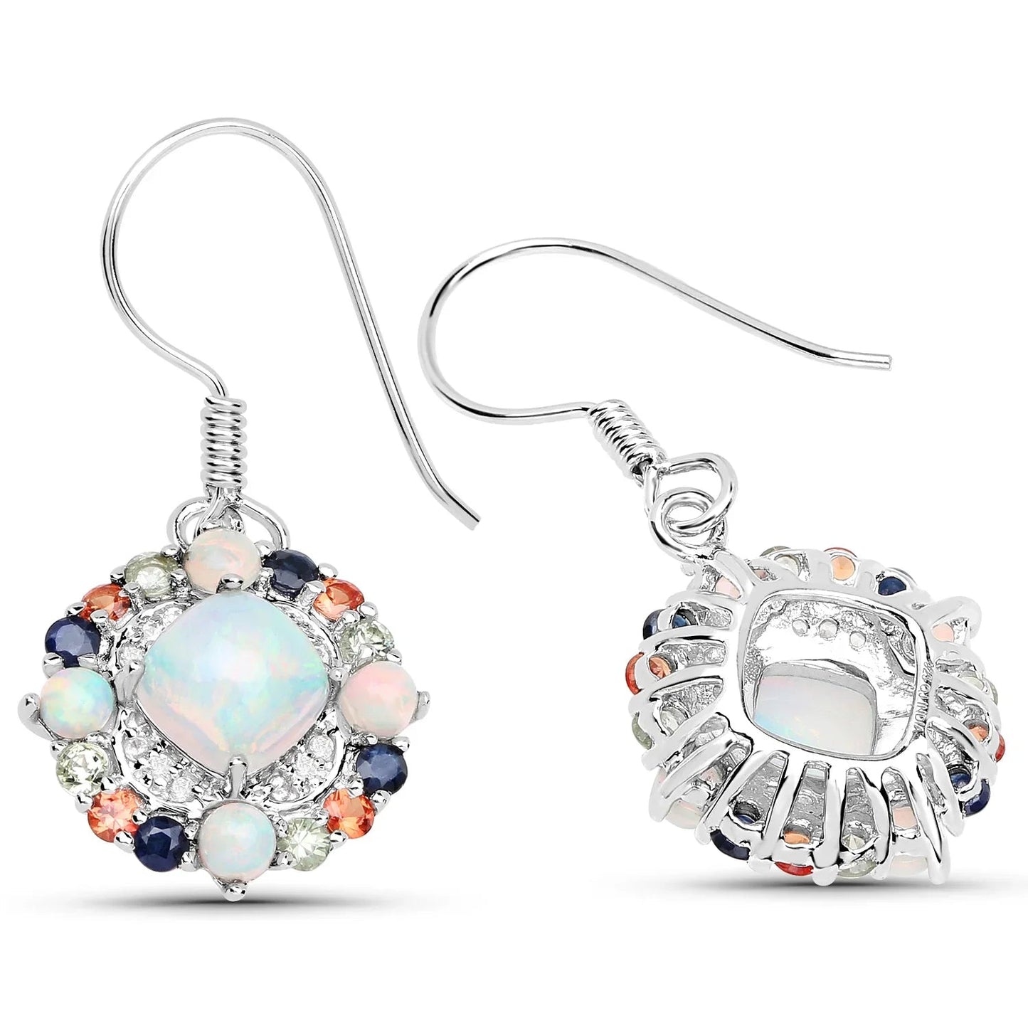 White Opal Prong Sterling Silver Dangle Earrings
