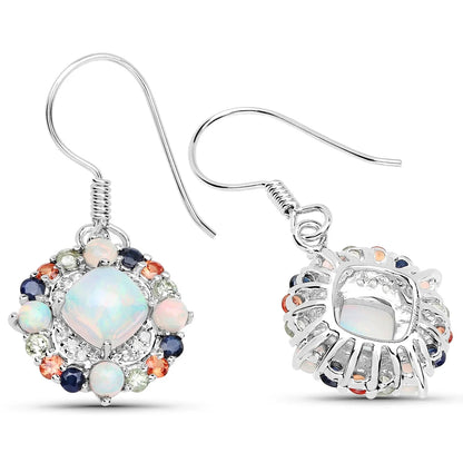 White Opal Prong Sterling Silver Dangle Earrings