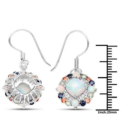 White Opal Prong Sterling Silver Dangle Earrings