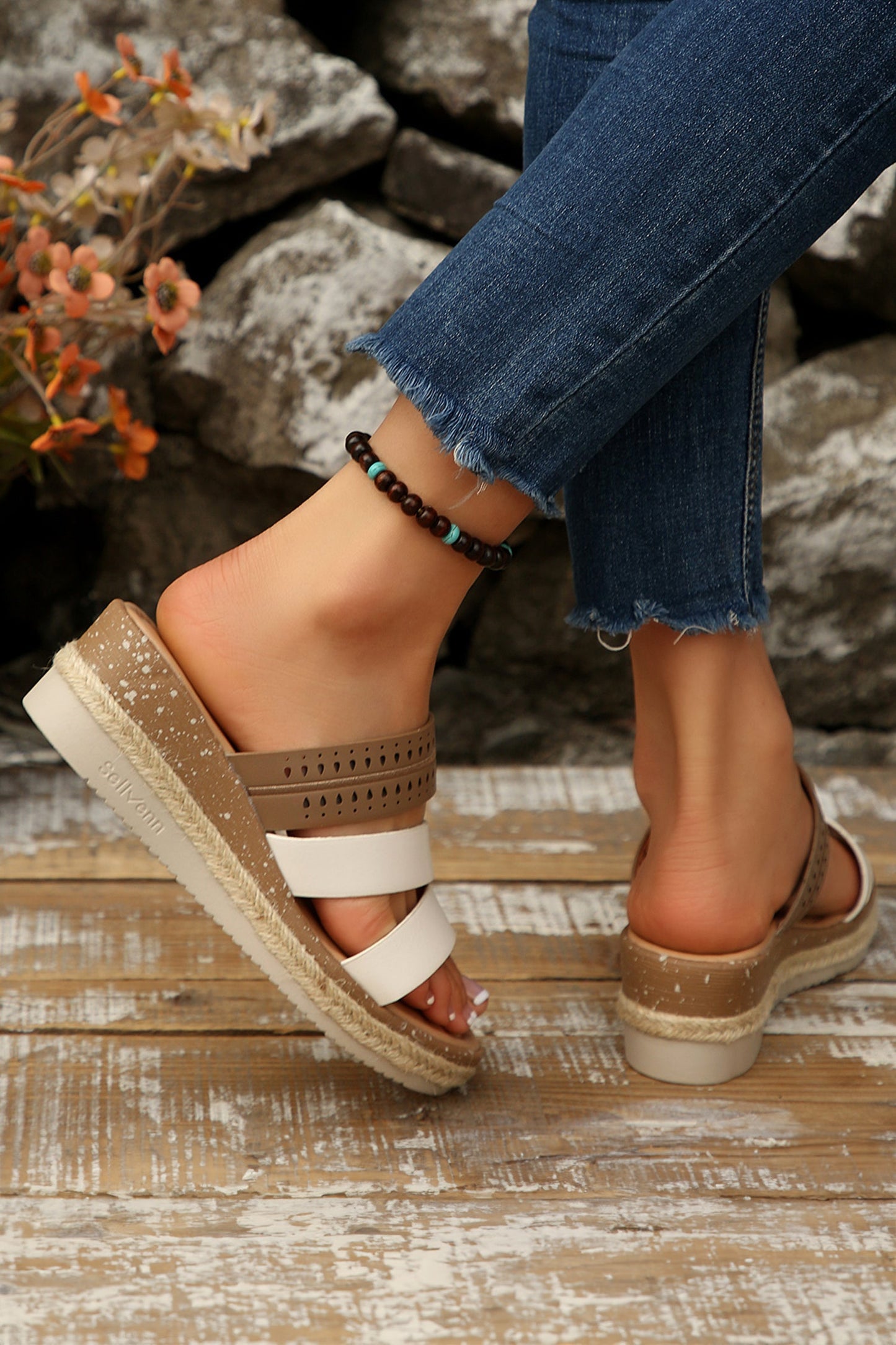 Threaded Pear Nevaeh Straps Platform Wedge Slippers