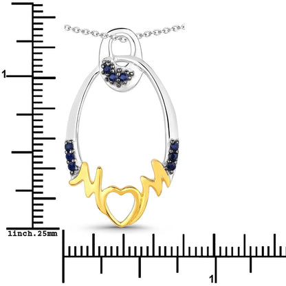 Round Blue Sapphire Prong Silver Mom Pendant Necklace