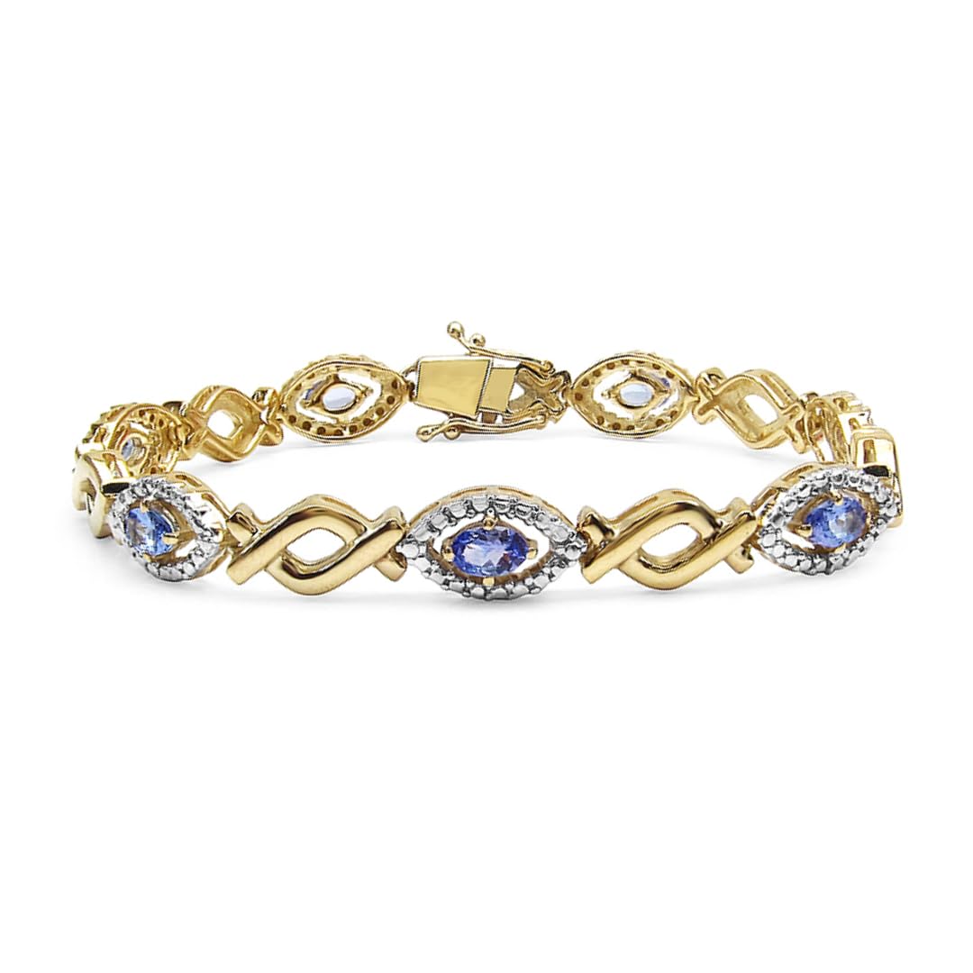 Oval Violet Tanzanite Prong Silver Evil Eye Link Bracelet