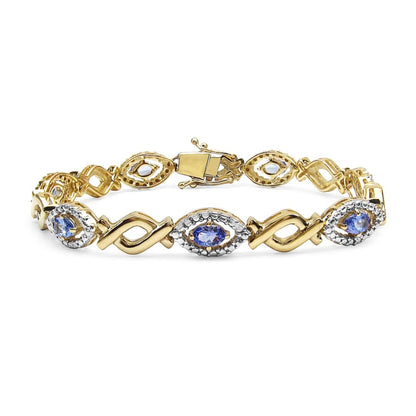 Oval Violet Tanzanite Prong Silver Evil Eye Link Bracelet