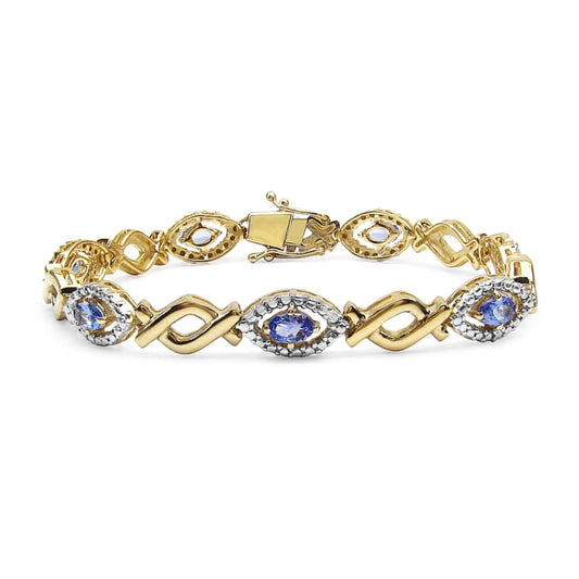Oval Violet Tanzanite Prong Silver Evil Eye Link Bracelet