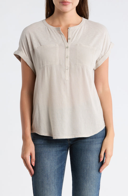Lucky Brand Women's Mixed Media Henley - Dove