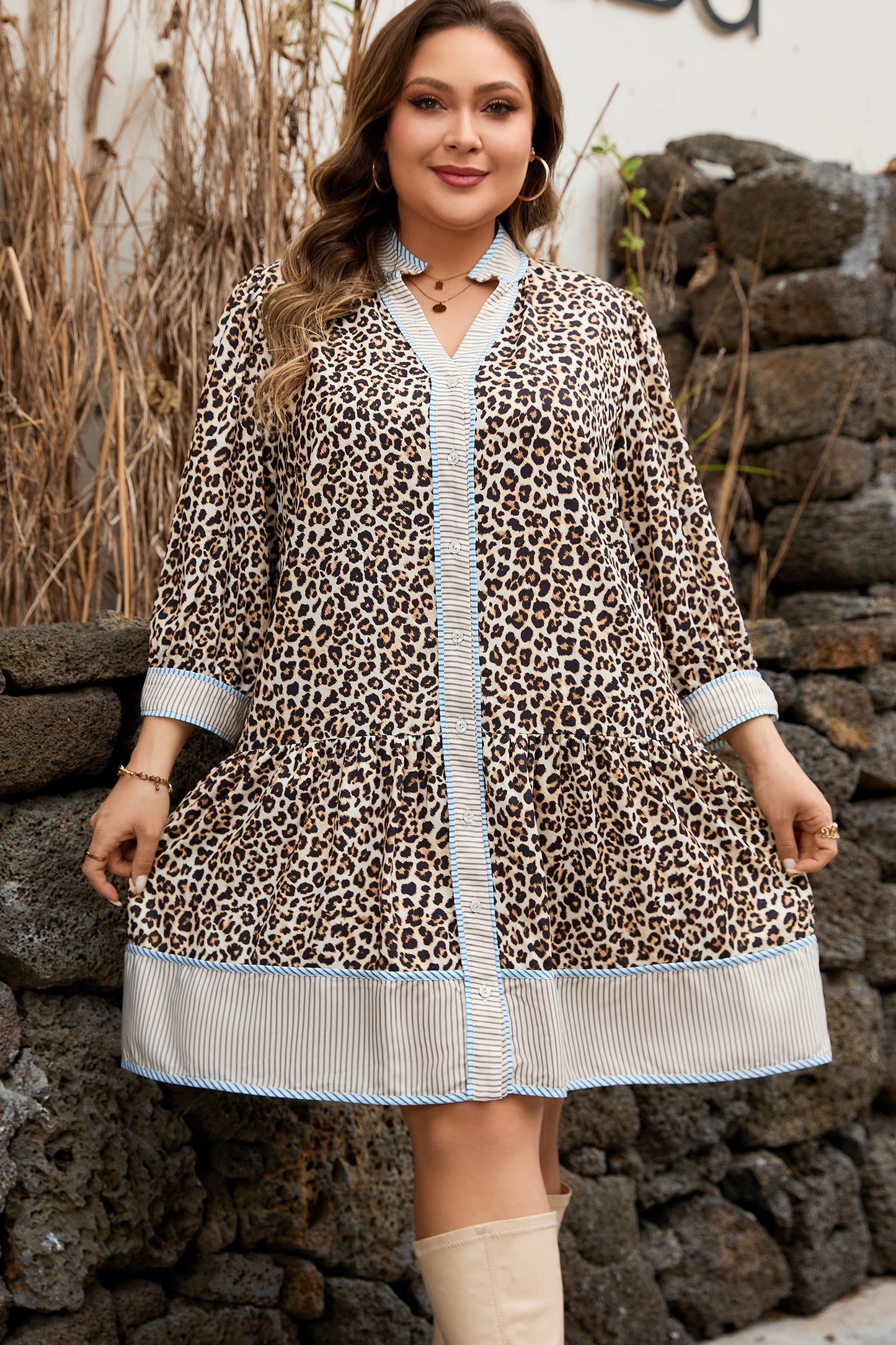 Threaded Pear Davina Long Sleeve Mini PLUS Dress