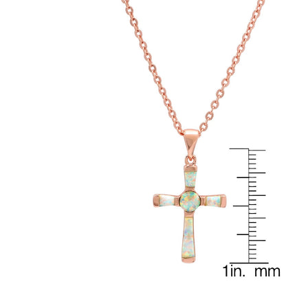 Women's Brass Genuine Opal Cross Necklace