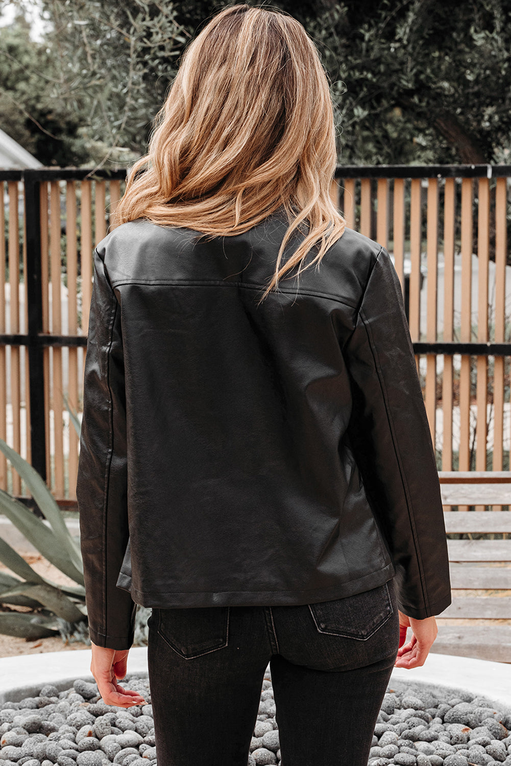 Threaded Pear Olive Faux Leather Buttoned Front Boxy Jacket