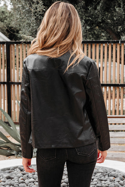 Threaded Pear Olive Faux Leather Buttoned Front Boxy Jacket
