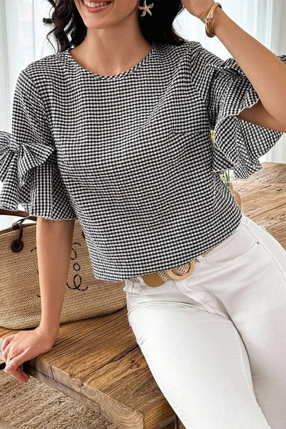 Threaded Pear Carolina Ruffled Half Sleeve Blouse