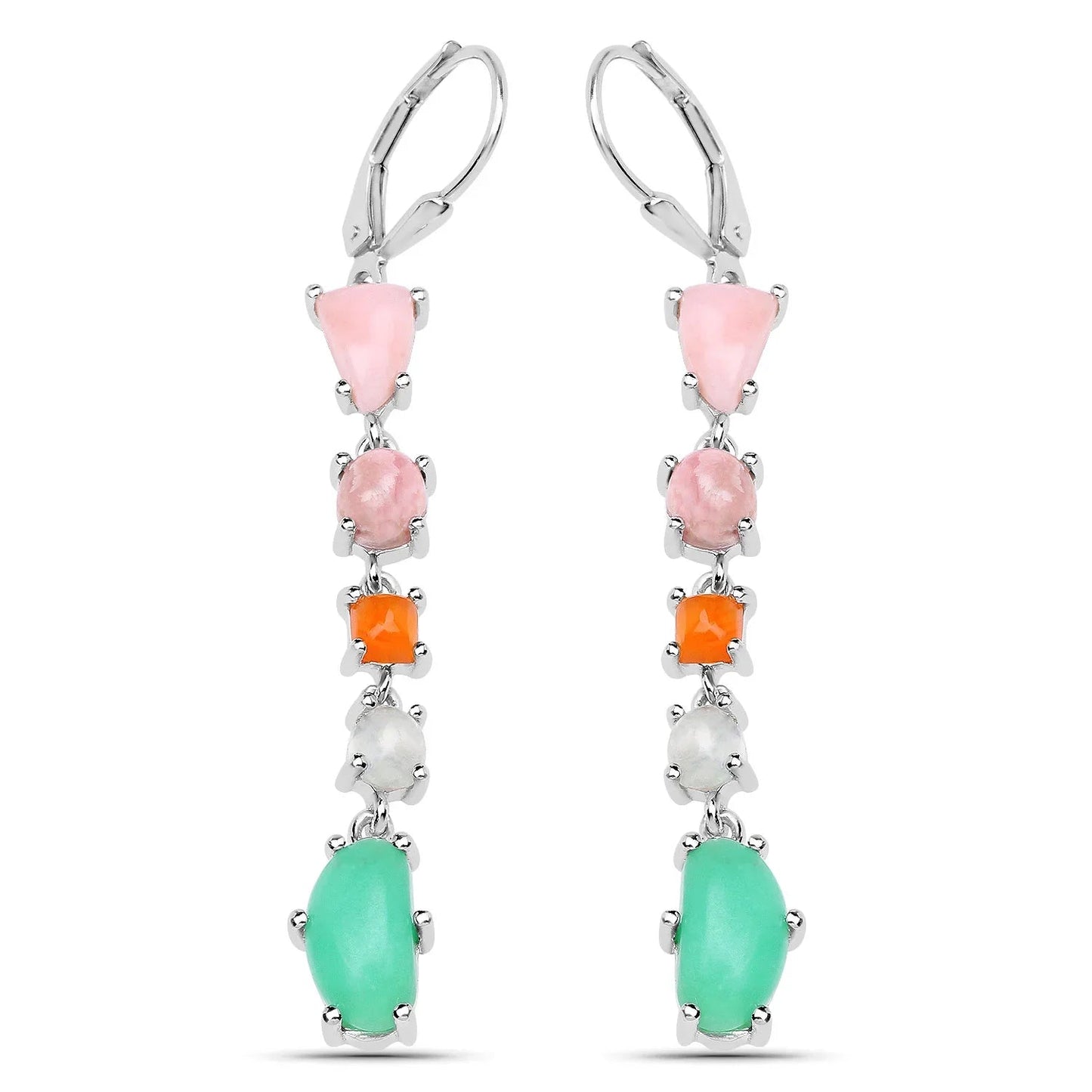 7.90 Ct Multi Stone Prong Sterling Silver Long Hanging Dangle Earrings