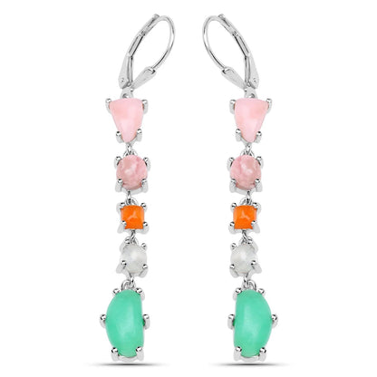 7.90 Ct Multi Stone Prong Sterling Silver Long Hanging Dangle Earrings