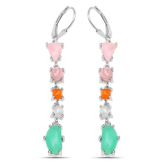 7.90 Ct Multi Stone Prong Sterling Silver Long Hanging Dangle Earrings