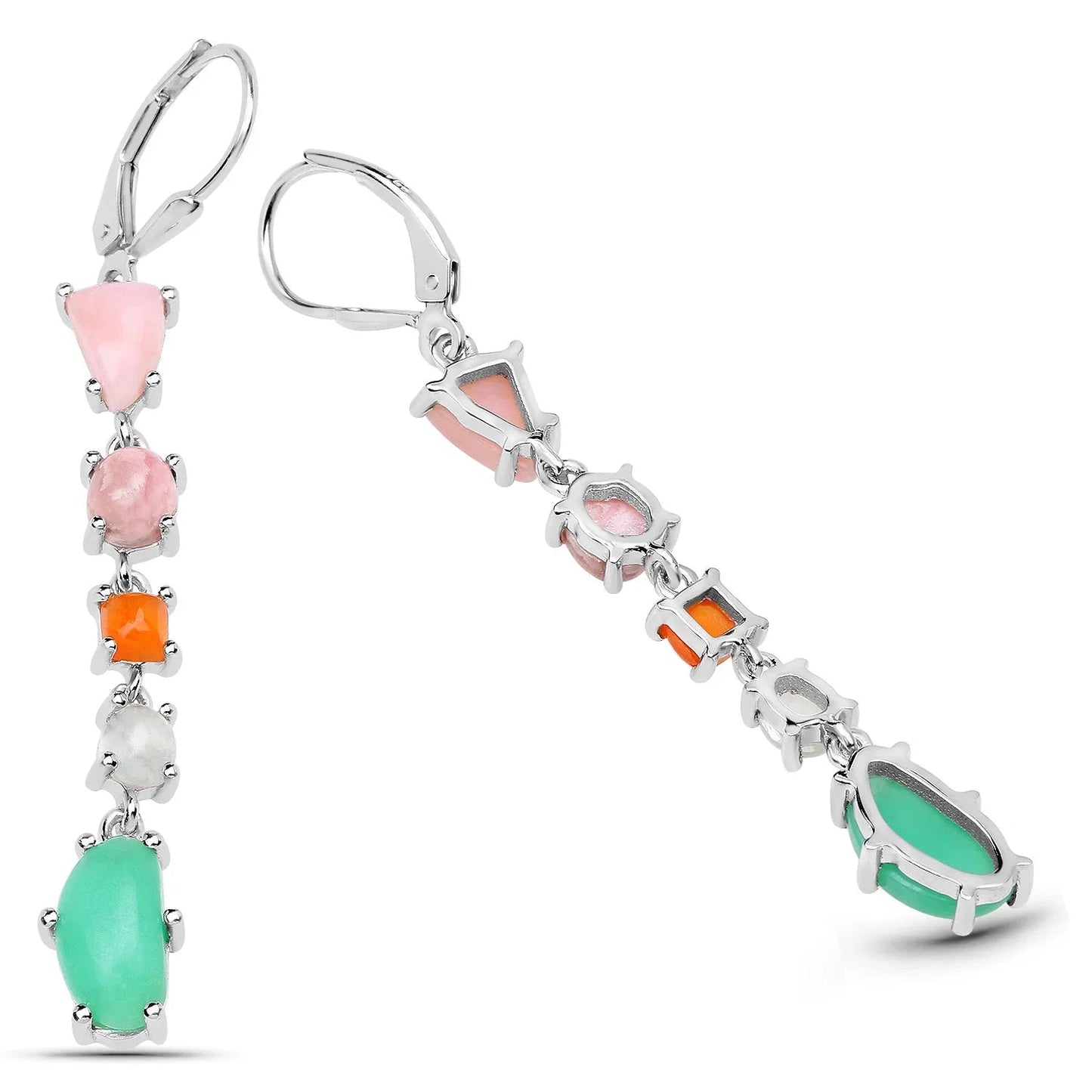 7.90 Ct Multi Stone Prong Sterling Silver Long Hanging Dangle Earrings