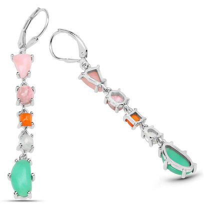 7.90 Ct Multi Stone Prong Sterling Silver Long Hanging Dangle Earrings