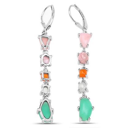 7.90 Ct Multi Stone Prong Sterling Silver Long Hanging Dangle Earrings