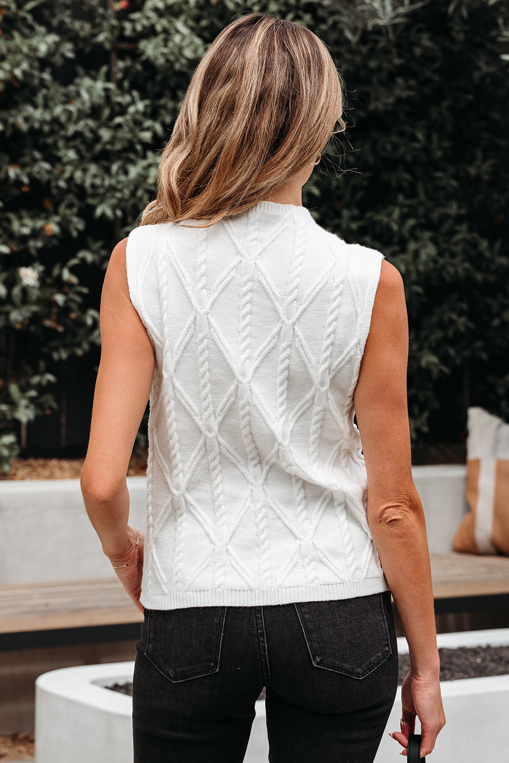 Threaded Pear Alaia Pearled Textured Knit Sweater Vest