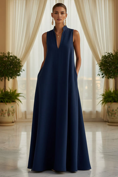Women's Sleeveless Stand-Collar Maxi Dress