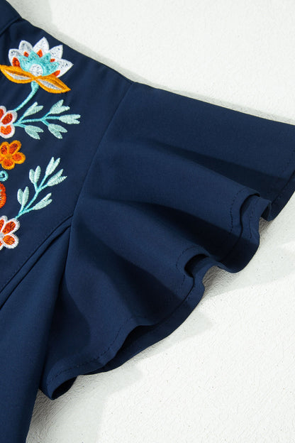 Threaded Pear Erin Embroidered Detail Babydoll Blouse