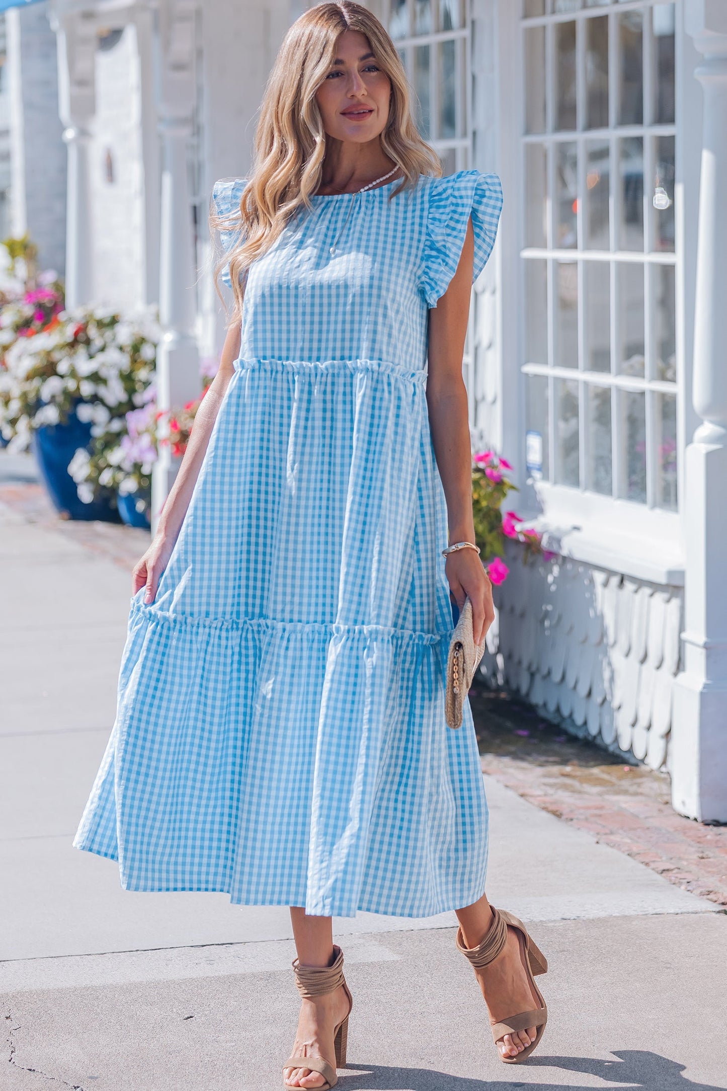 Threaded Pear Deborah Sleeve Gingham Maxi Dress