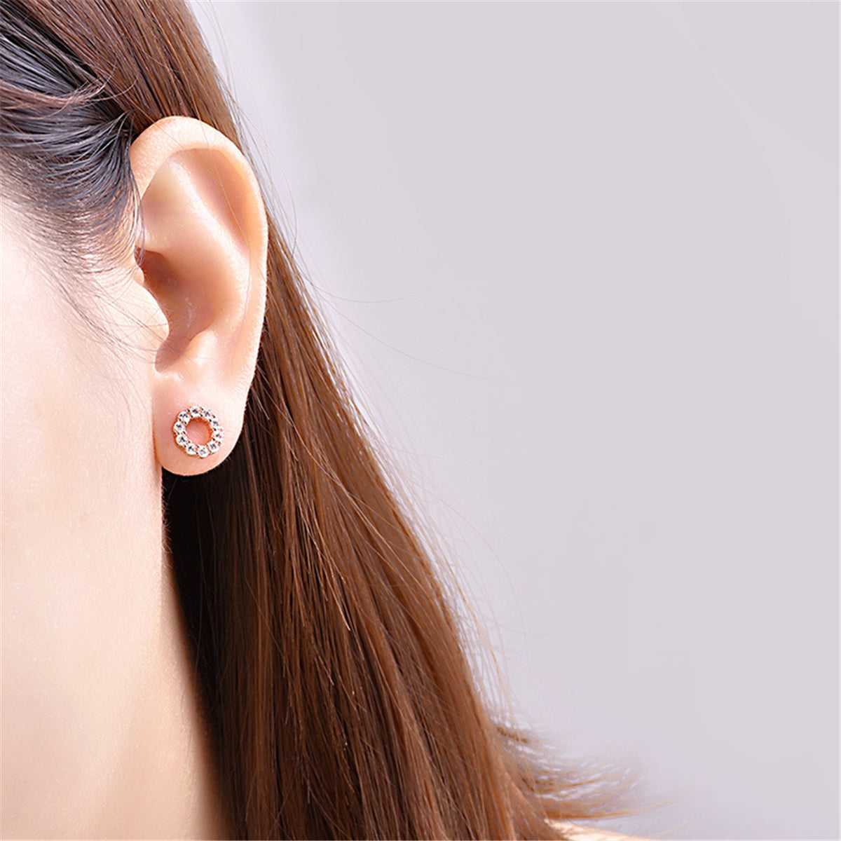 Cubic Zirconia & Rose Goldtone Circle Stud Earrings
