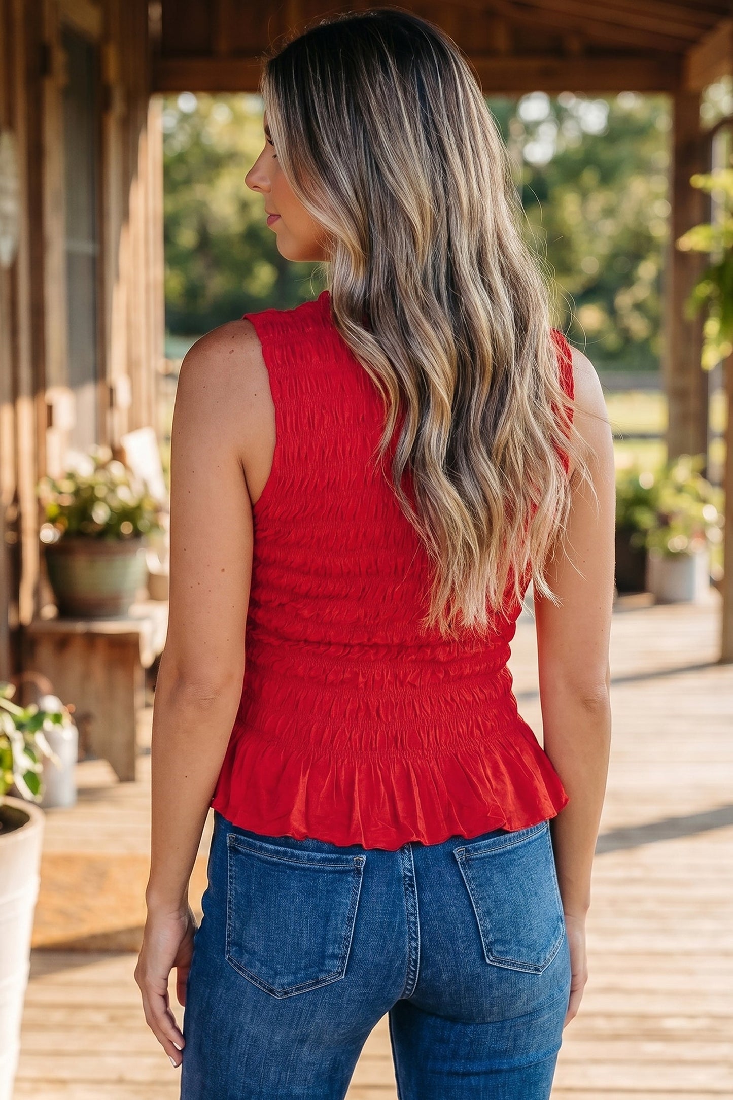 Threaded Pear Amiri Ruffle Hem Tank Top