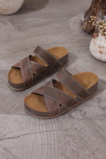 Threaded Pear Pearl Band Retro Platform Slippers