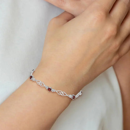 Genuine Red Garnet Diamond Sterling Silver Bracelet