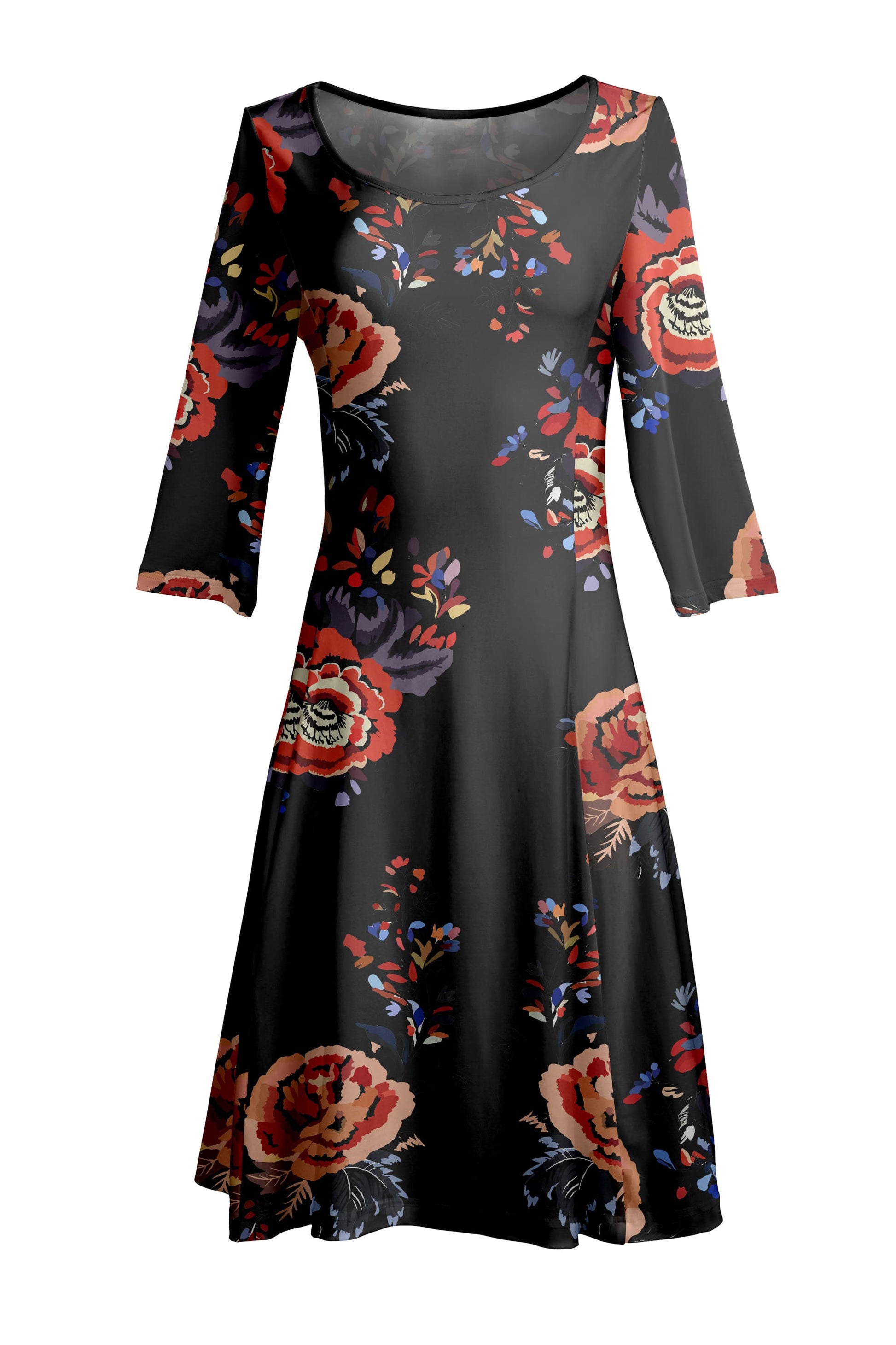 Lily by Firmiana Womens Sleeve Fit-and-Flare Dress Black & Multicolor Floral Print Black & Multicolor Floral Print / XS Lily by Firmiana Womens Sleeve Fit-and-Flare Dress Black & Multicolor Floral Print Black & Multicolor Floral Print / XS
