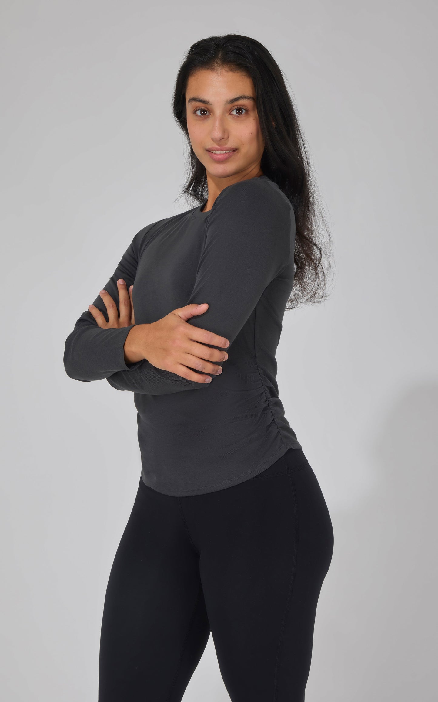 2 PK Side Ruched Long Sleeve Top