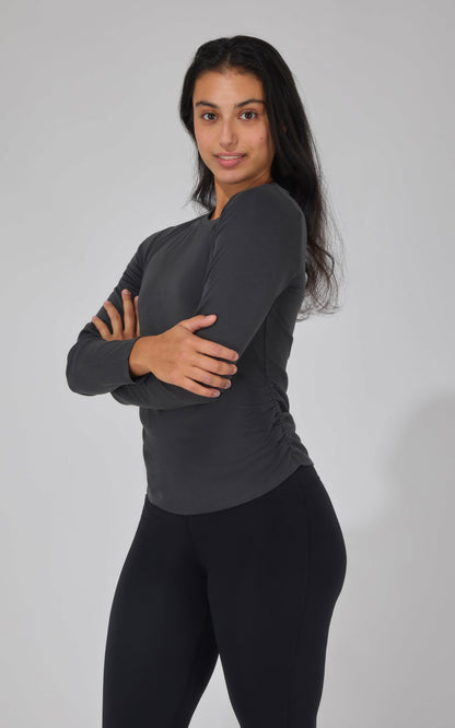 2 PK Side Ruched Long Sleeve Top