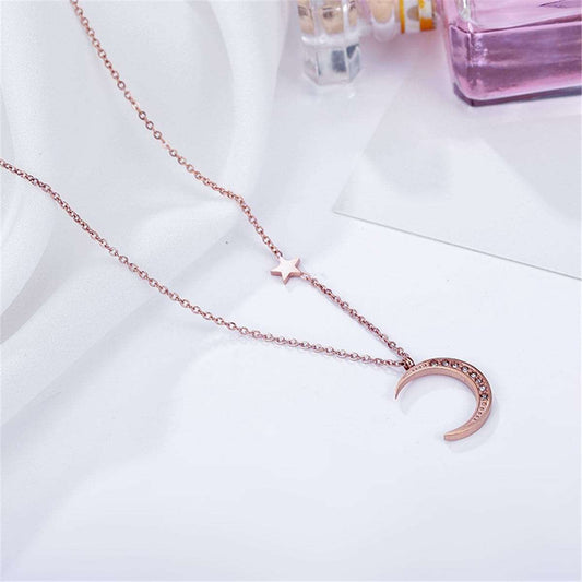 Cubic Zirconia & Rose Goldtone Crescent Moon Pendant Necklace