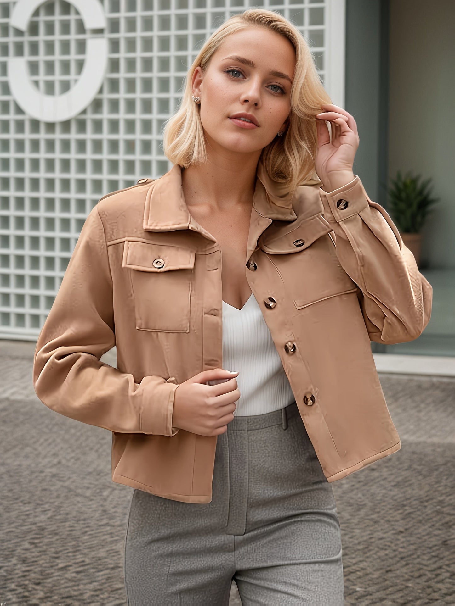 Women’s Plus Size Flannel Jacket – Autumn Short Fashion Top