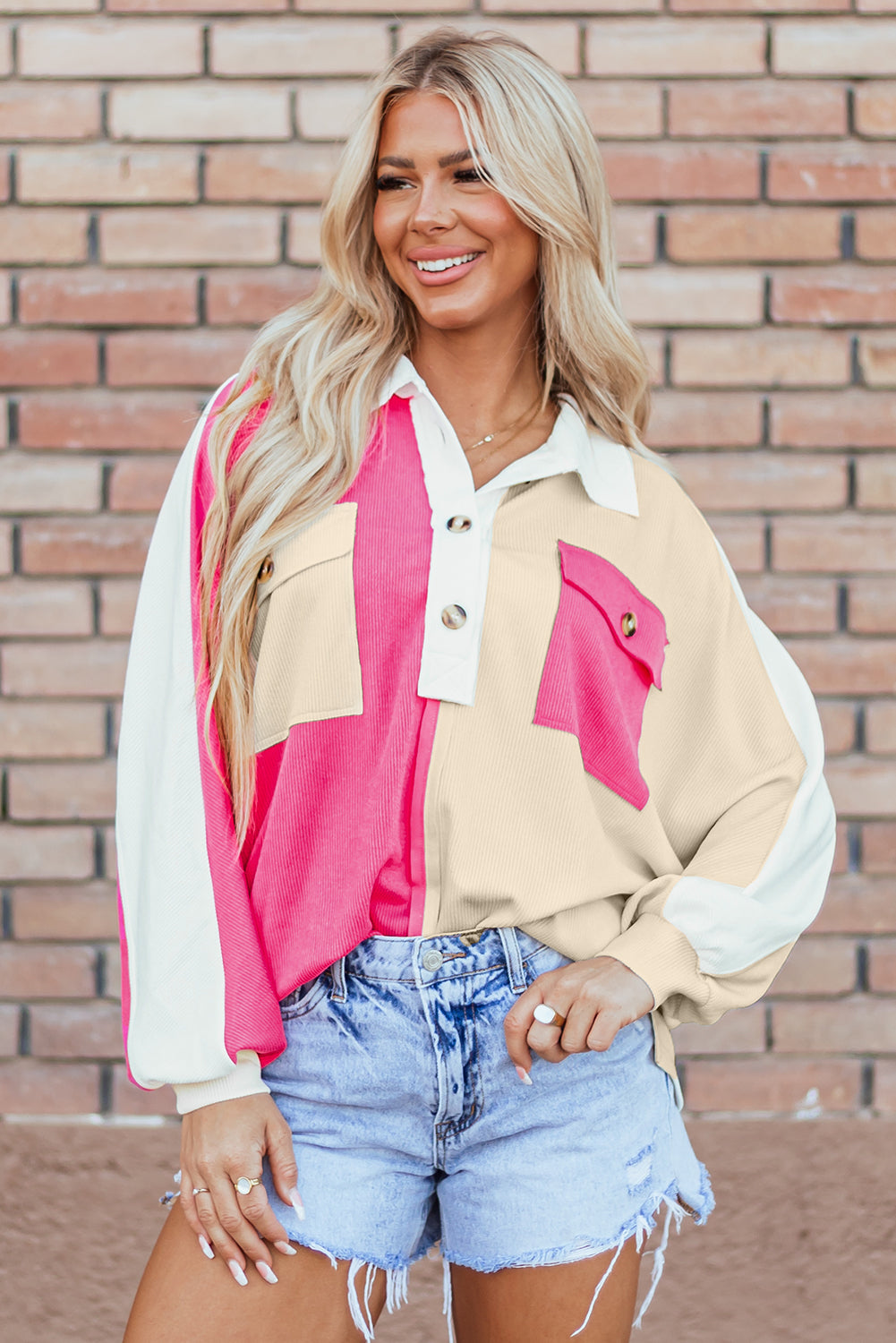 Threaded Pear Kehlani Ribbed Collared Oversized Sweatshirt