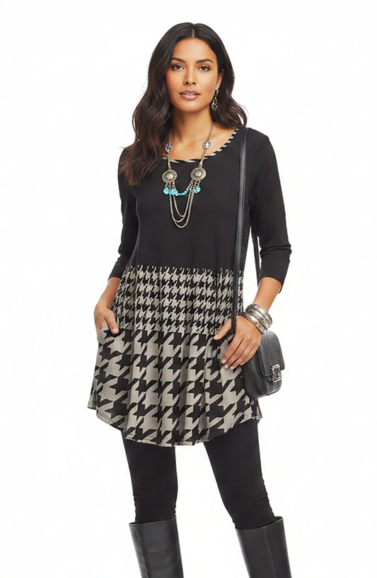 Black Tan Houndstooth Print-