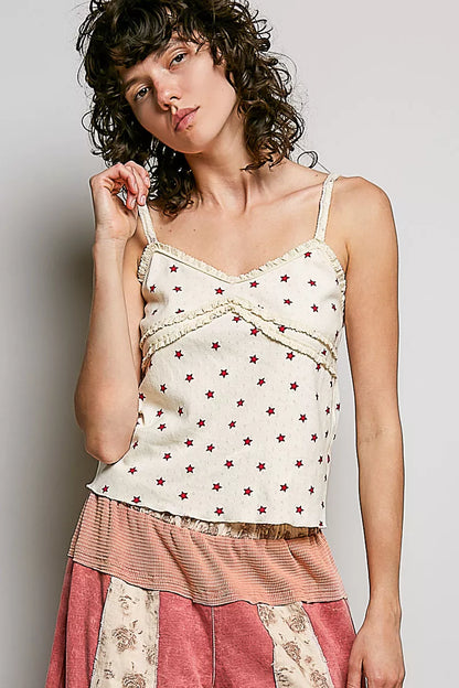 POL Star Printed Lightweight Ribbed Knit Cami