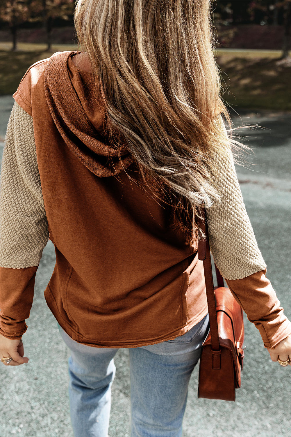 Threaded Pear Daphne Sleeves Patchwork Colorblock Hoodie