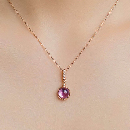 Purple Crystal & Cubic Zirconia Round Pendant Necklace
