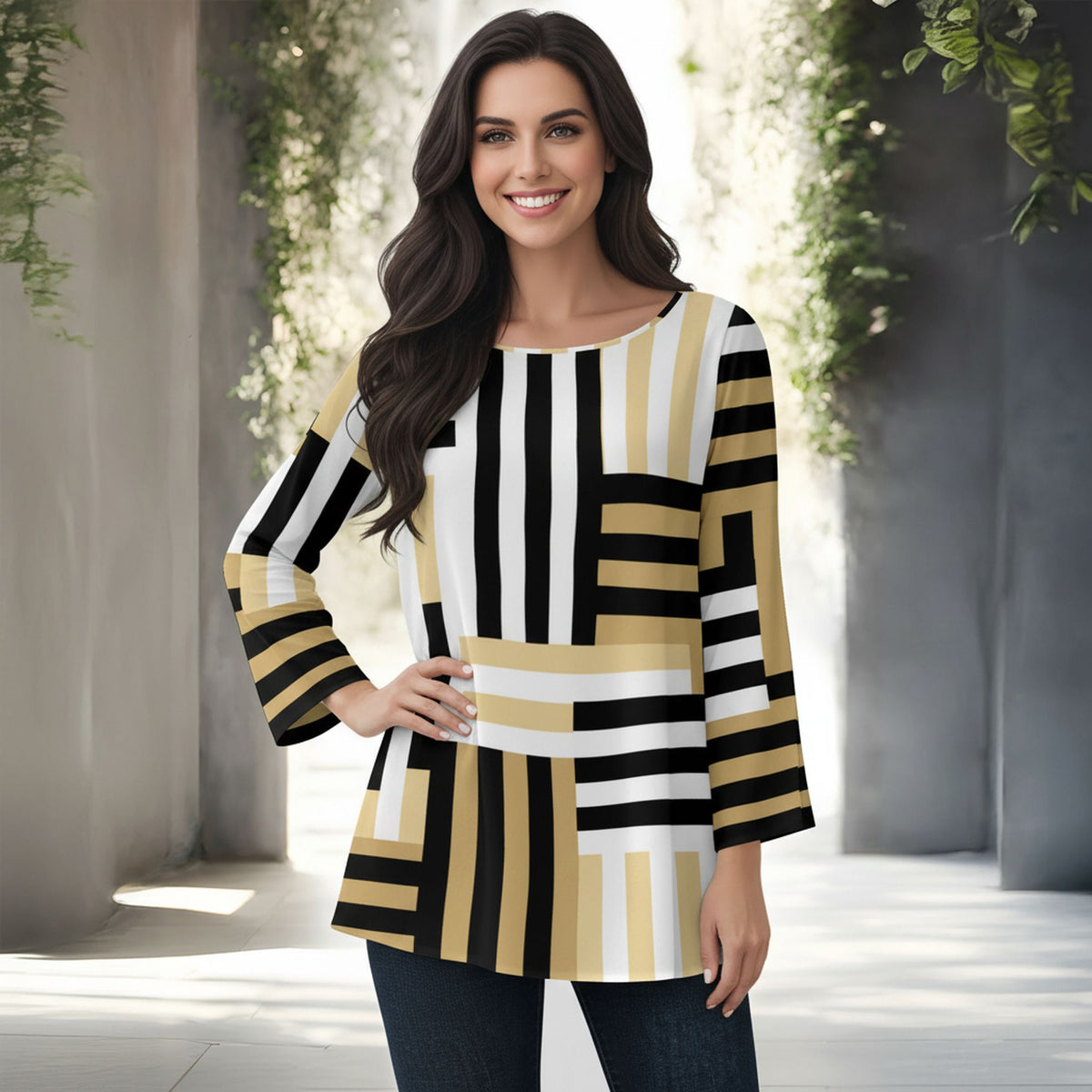 Beige and White w/ Black-