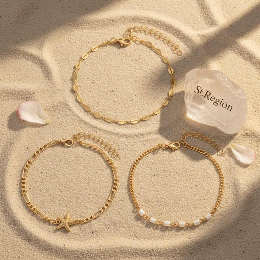 Acrylic & Goldtone Beads Chain Starfish Charm Anklet Set